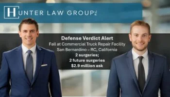 Fall at commercial truck repair facility. San Bernadino - RC, California. 2 surgeries, 2 future surgeries. $2.9 million ask